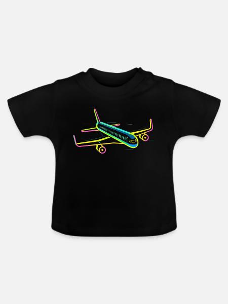 Retro Flugzeug Grafik - Baby Bio-T-Shirt mit Rundhals - Schwarz