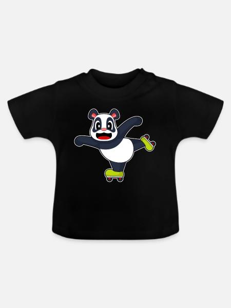 Panda Inline skating Inline skates - Baby Bio-T-Shirt mit Rundhals - Schwarz