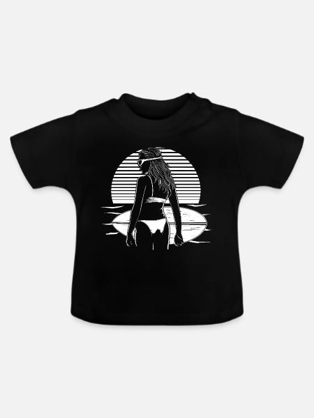 Weiblicher Surfer - Baby Bio-T-Shirt mit Rundhals - Schwarz