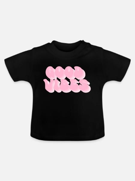 Positive Stimmung – Retro Bubble Schrift - Baby Bio-T-Shirt mit Rundhals - Schwarz