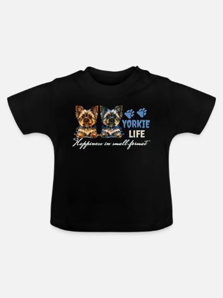Yorkie-Welpen - Baby Bio-T-Shirt mit Rundhals - Schwarz