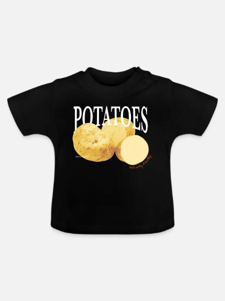 Potatoes – Retro Gemüse-Statement - Baby Bio-T-Shirt mit Rundhals - Schwarz