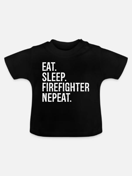 eat sleep firefighter nepeat - Baby Bio-T-Shirt mit Rundhals - Schwarz