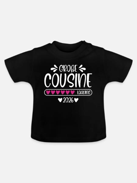 Große Cousine 2026 - Baby Bio-T-Shirt mit Rundhals - Schwarz
