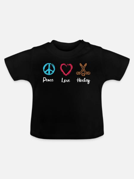 Frieden Liebe Eishockey - Baby Bio-T-Shirt mit Rundhals - Schwarz