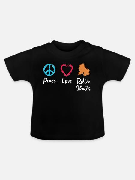 Frieden Liebe Rollerskates - Baby Bio-T-Shirt mit Rundhals - Schwarz