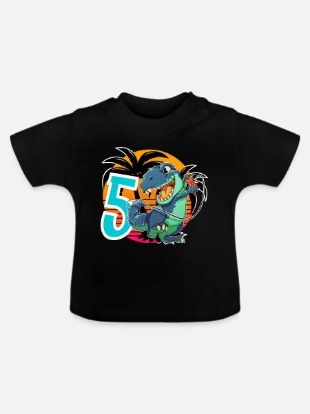 5 T Rex - Baby Bio-T-Shirt mit Rundhals - Schwarz