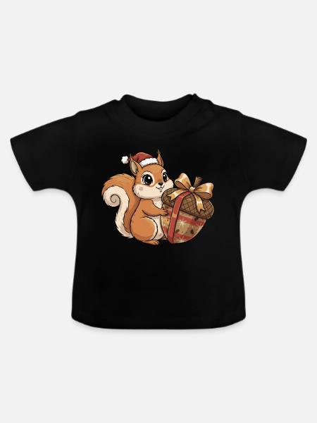 Winterfreude Eichhörnchen Geschenk - Baby Bio-T-Shirt mit Rundhals - Schwarz
