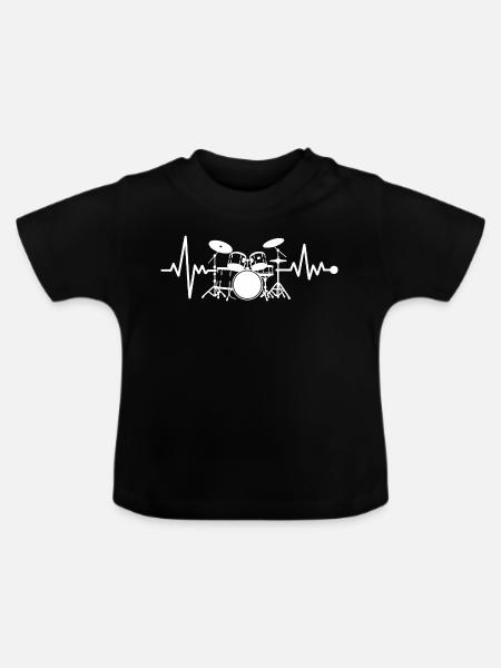 Herzschlag Drumset Kunst - Baby Bio-T-Shirt mit Rundhals - Schwarz