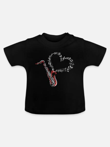 Saxofon Musikliebe Herz - Baby Bio-T-Shirt mit Rundhals - Schwarz
