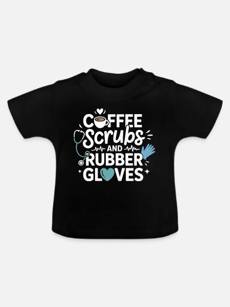 Kaffee Scrubs und Gummihandschuhe - Baby Bio-T-Shirt mit Rundhals - Schwarz