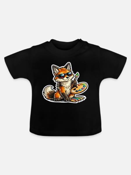 Frecher Fuchs Maler mit Palette - Baby Bio-T-Shirt mit Rundhals - Schwarz