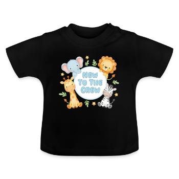 Baby Newborn Safari Animals New To The Crew - Baby Organic T-Shirt with Round Neck - black - Front