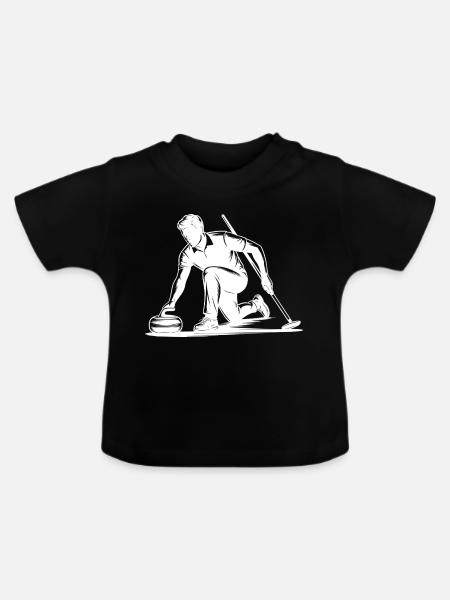 Curling Mann Sportler Action Silhouette - Baby Bio-T-Shirt mit Rundhals - Schwarz