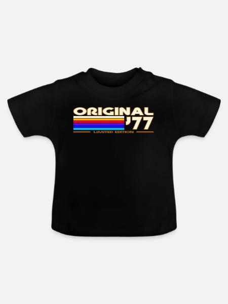 Originaler 77er Rainbow Retro - Baby Bio-T-Shirt mit Rundhals - Schwarz