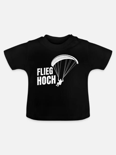 Gleitschirmflieger FLIEG HOCH LUSTIGES - Baby Bio-T-Shirt mit Rundhals - Schwarz