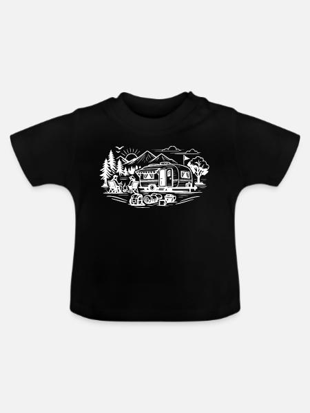 Camping Anhaenger Landschaft  - Baby Bio-T-Shirt mit Rundhals - Schwarz
