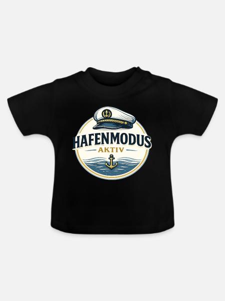 Hafenmodus aktiv maritimer Anker Spruch - Baby Bio-T-Shirt mit Rundhals - Schwarz