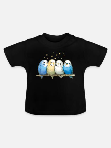 Wellensittiche Gruppe - Baby Bio-T-Shirt mit Rundhals - Schwarz