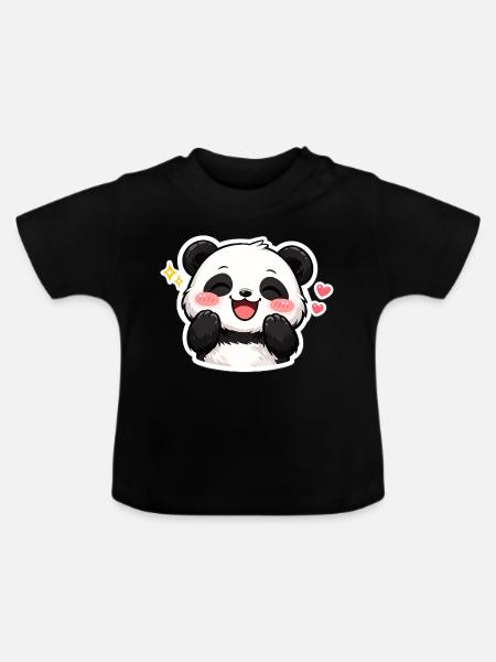 Happy Panda – Love Mode ON 🐼💖 - Baby Bio-T-Shirt mit Rundhals - Schwarz