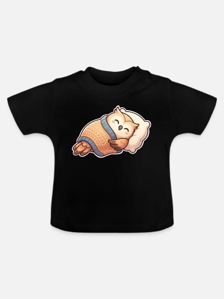 Eule Schlafen - Baby Bio-T-Shirt mit Rundhals - Schwarz
