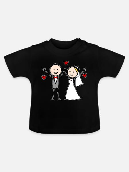 Hochzeitspaar Cartoon fröhlich - Baby Bio-T-Shirt mit Rundhals - Schwarz