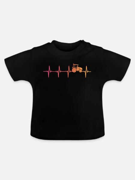 Traktor-Sonnenuntergangs-Herzschlag-Bauer - Baby Bio-T-Shirt mit Rundhals - Schwarz
