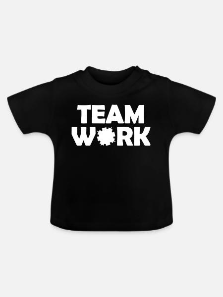 Teamwork Zahnräder Motiv - Baby Bio-T-Shirt mit Rundhals - Schwarz