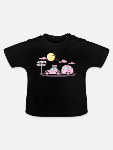 Auto mit Anhänger Rente Schild - Baby Bio-T-Shirt mit Rundhals - Schwarz