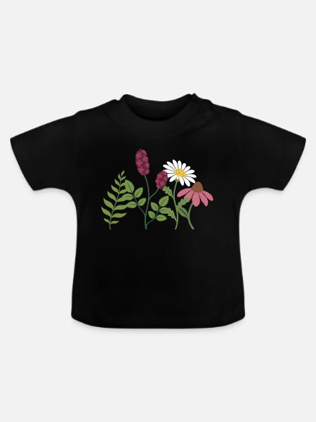 Blumenstrauß · Farn · Blumen · Blattwerk - Baby Bio-T-Shirt mit Rundhals - Schwarz