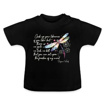 Virginia Woolfs Freiheitsdesign-Zitat in Elfenbein - Baby Bio-T-Shirt mit Rundhals - Schwarz - Vorne