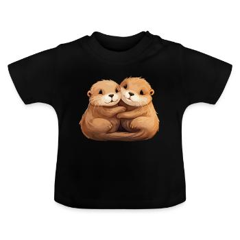 Loutre Amour Étreindre Se Tenir La Main Câlin - T-shirt bio col rond Bébé - noir - Devant