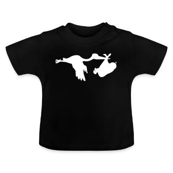 Storch mit Baby - Baby Bio-T-Shirt mit Rundhals - Schwarz - Vorne
