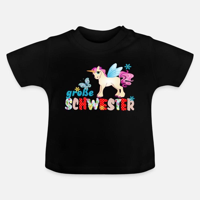 große Schwester Einhorn - Baby Bio-T-Shirt mit Rundhals - Schwarz