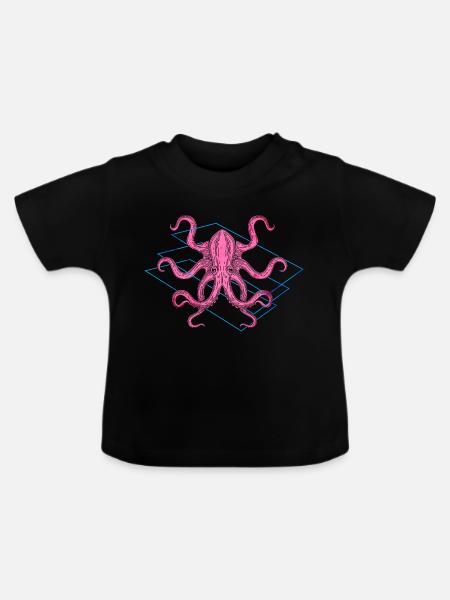 Farbiger Oktopus - Baby Bio-T-Shirt mit Rundhals - Schwarz