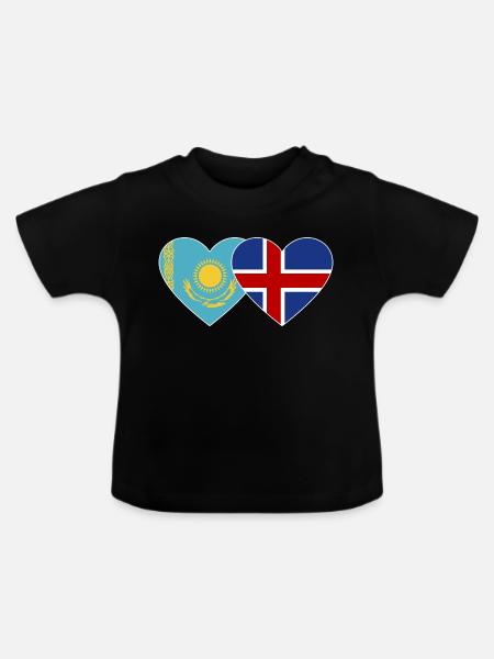 Kasachstan Island Flagge Herz - Baby Bio-T-Shirt mit Rundhals - Schwarz