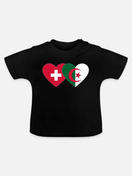 Schweiz Algerien Flagge Herz - Baby Bio-T-Shirt mit Rundhals - Schwarz