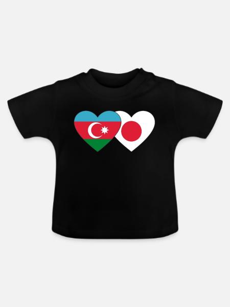 Aserbaidschan Japan Flagge - Baby Bio-T-Shirt mit Rundhals - Schwarz