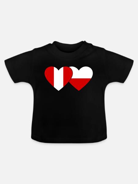Peru Polen Herz Flagge - Baby Bio-T-Shirt mit Rundhals - Schwarz
