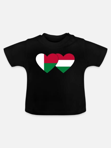 Madagaskar Ungarn Flagge Herz - Baby Bio-T-Shirt mit Rundhals - Schwarz