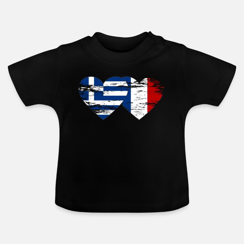 Grèce France drapeau coeur utilisé - T-shirt bio col rond Bébé - noir