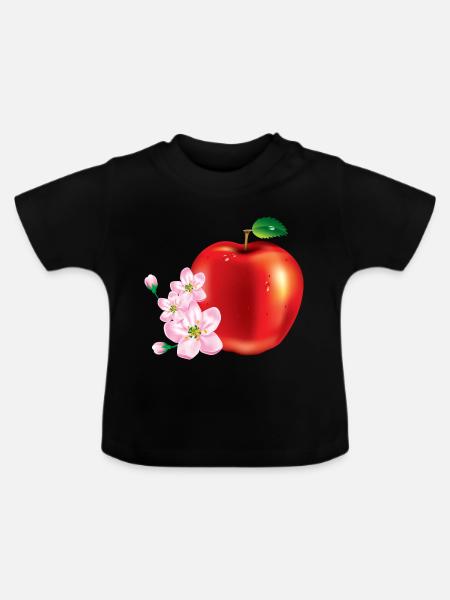 Apfel mit Kirschblüten design - Baby Bio-T-Shirt mit Rundhals - Schwarz