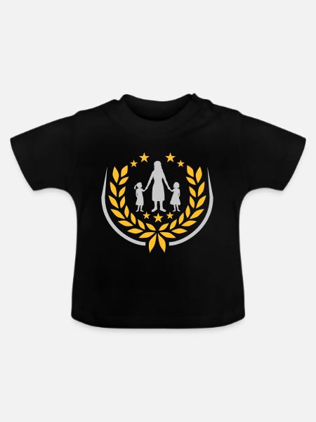 2 Töchter Mutter Lorbeerkranz - Baby Bio-T-Shirt mit Rundhals - Schwarz