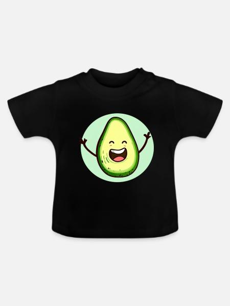 Fröhliche Avocado - Baby Bio-T-Shirt mit Rundhals - Schwarz