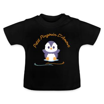 Petit pingouin d'amour - T-shirt bio col rond Bébé - noir - Devant