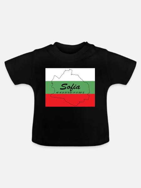 Sofia - Hauptstadt mit GPS & Flagge - Baby Bio-T-Shirt mit Rundhals - Schwarz