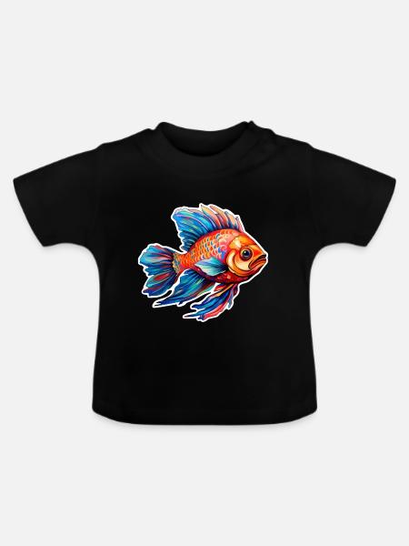 Fisch bunt und tropisch - Baby Bio-T-Shirt mit Rundhals - Schwarz