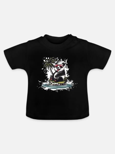 Panda Insel Palme - Baby Bio-T-Shirt mit Rundhals - Schwarz