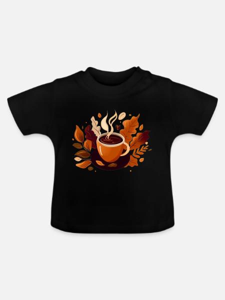 Herbstkaffee - Baby Bio-T-Shirt mit Rundhals - Schwarz