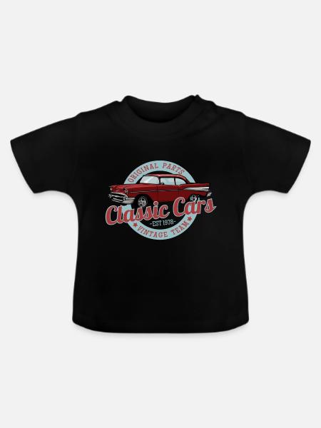 Coches clásicos - Camiseta orgánica para bebé con cuello redondo - negro